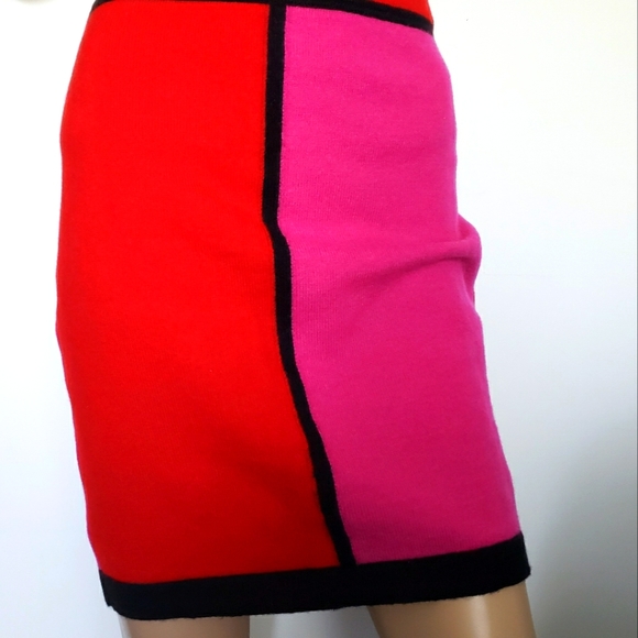 VTG 80s 90s ESCADA COLOR BLOCK WOOL SKIRT - Picture 1 of 4